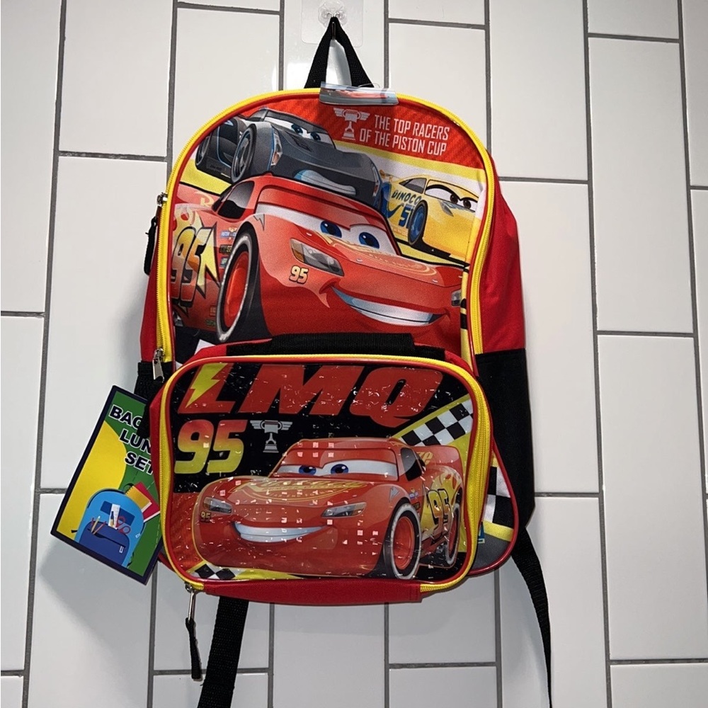 Disney Pixar Cars Lightning Mcqueen Backpack & Lunch Bag